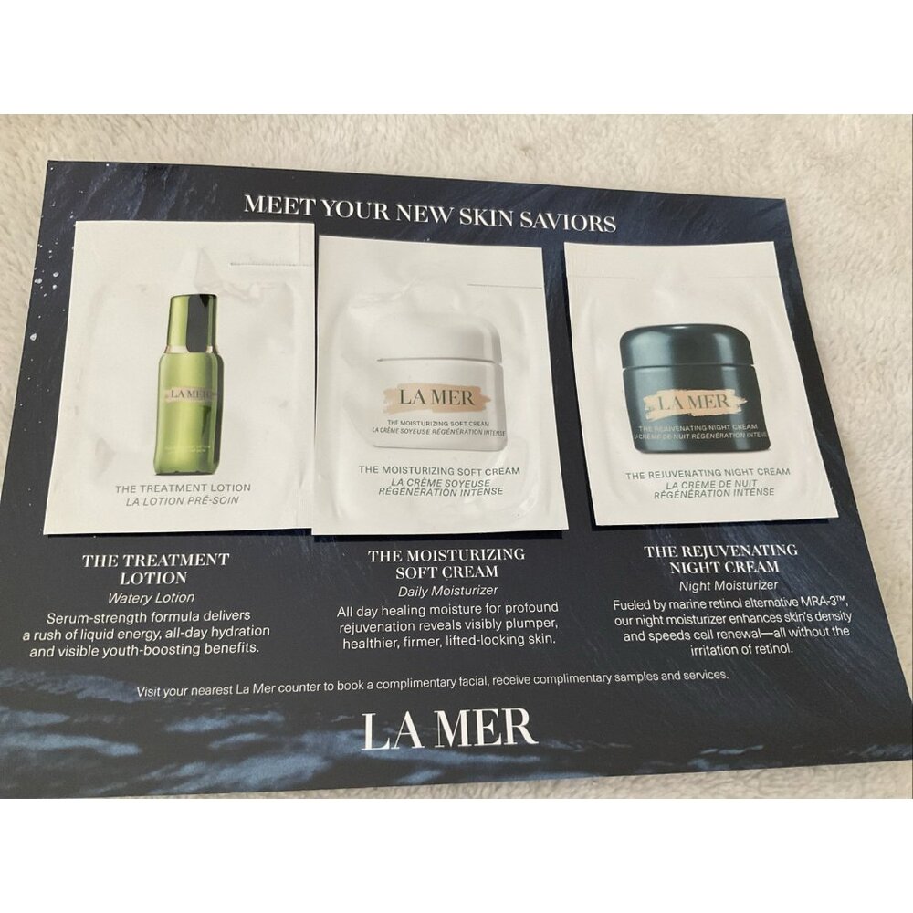 3PC La Mer The Treatment Lotion, The Moisturizing Soft Cream, Night Cream Sample